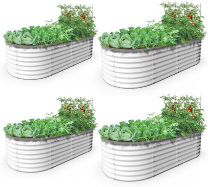 A ANLEOLIFE 6X3X2 ft Galvanized Raised Garden Beds Outdoor-4 Pack, Oval Large Metal Deep Root