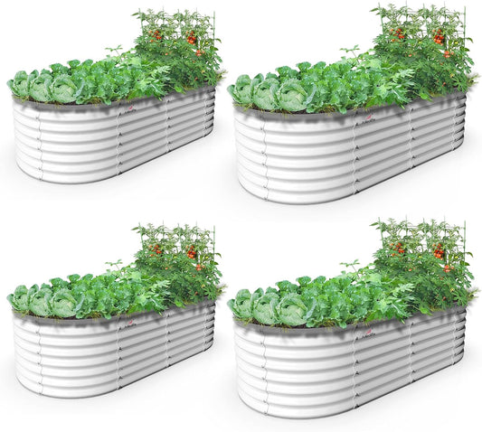 A ANLEOLIFE 6X3X2 ft Galvanized Raised Garden Beds Outdoor-4 Pack, Oval Large Metal Deep Root