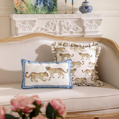 patdrea Designer Throw Pillow Covers for Couch,Vintage French Linen Pillows Cover with Cheetah