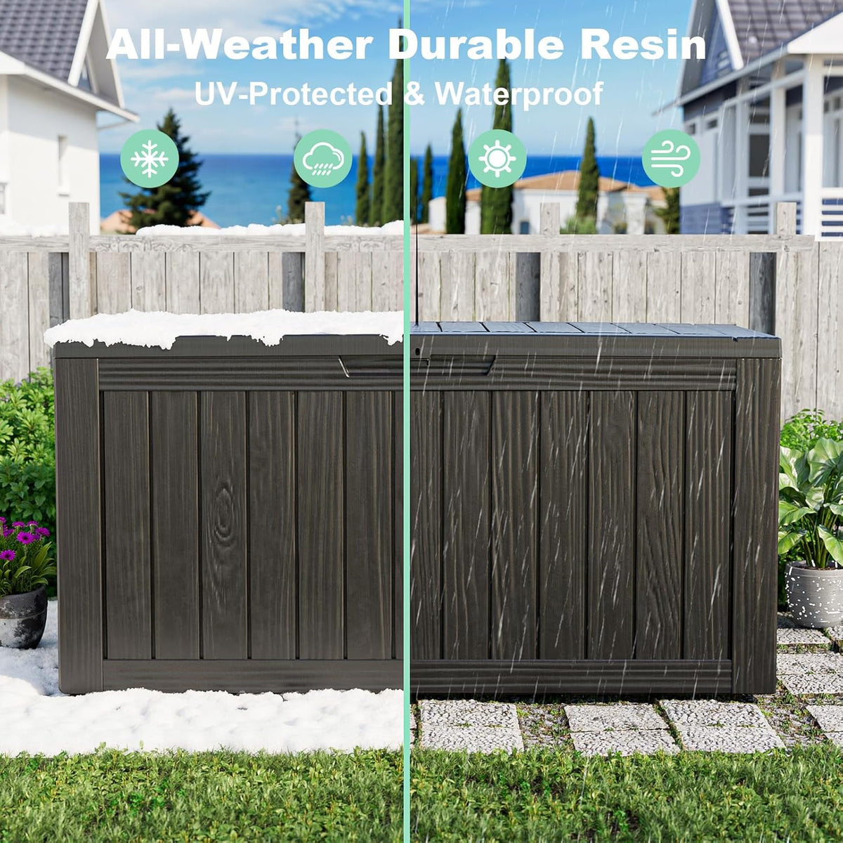 DRATO 75 Gallon Deck Box, Waterproof Resin Large Outdoor Storgae Box for Patio Furniture, Patio