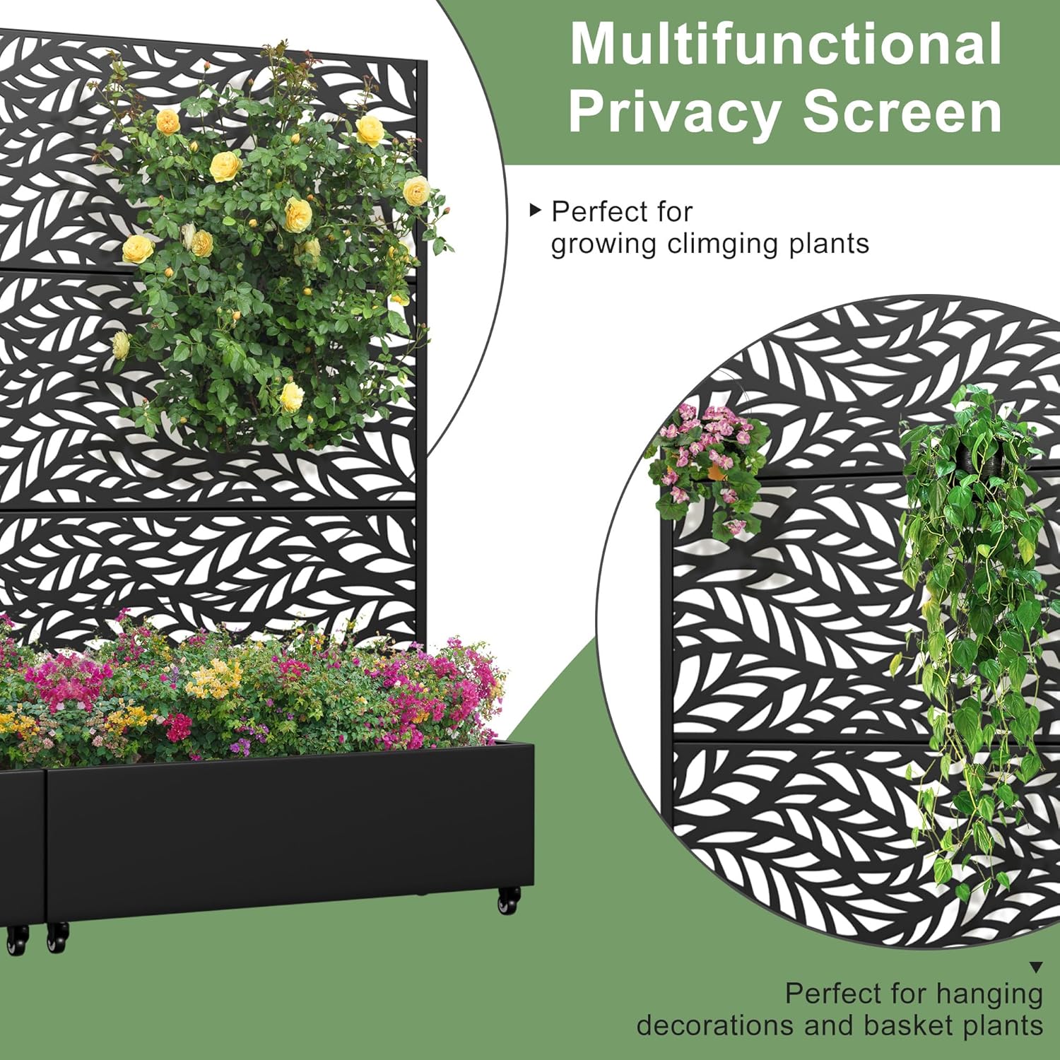 Casaphoria Metal Raised Garden Bed with Trellis and Wheels, 72"x47"x16" Planter Box for Climbing