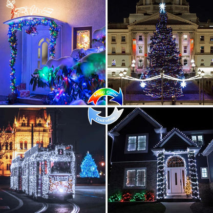 (Cool White ⇋ Multicolor) Solar Christmas String Lights Outdoor, 2-Pack 80FT 200 LED Waterproof