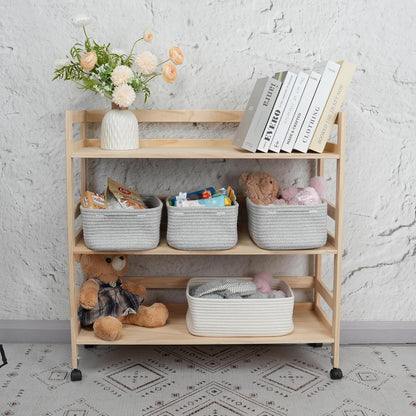 Small Woven Storage Baskets 12“X8”X5“ Decorative Rope Bins for Organizing Shelves, Closets, and