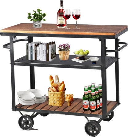 Diwhy Industrial 3 Tier Rolling Utility Storage Cart Wine Beverage, Metal Wine Rack with Wheels