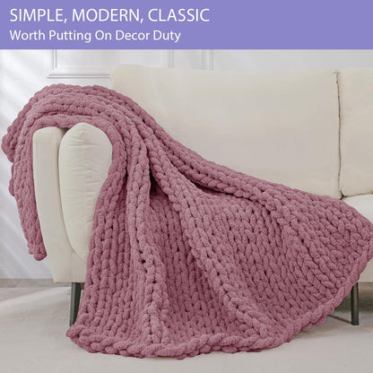 Bigacogo Chunky Knit Throw Blanket for Couch, 40x60 inches, 100% Hand Knitted with Thick Jumbo