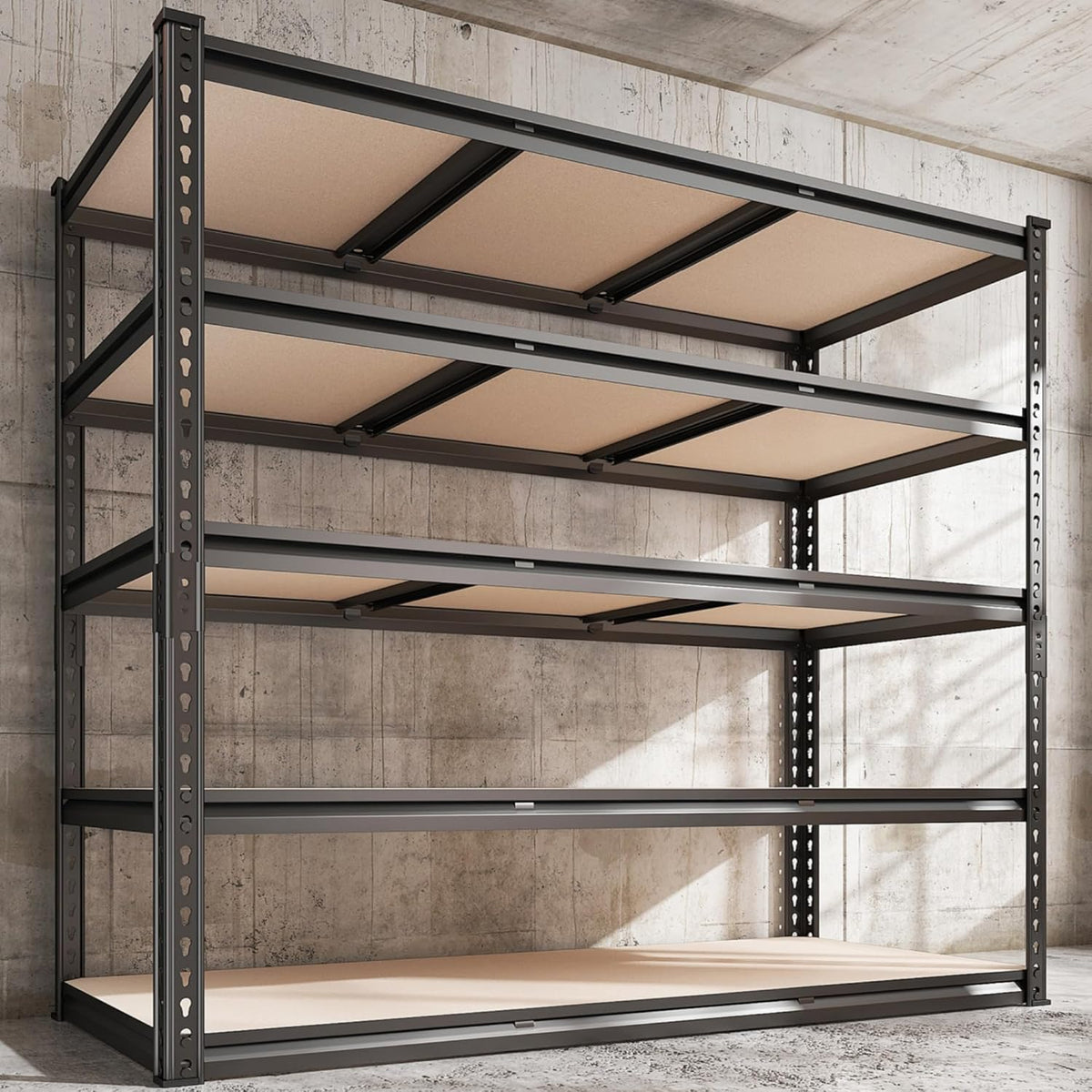 REIBII 48" W Garage Shelving Heavy Duty, 3000LBS Storage Shelves, 5-Tier Adjustable Metal Shelving