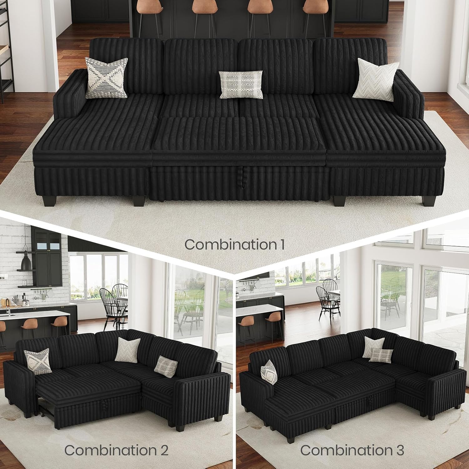 Belffin Oversized Sofa Bed Modular Sectional Sleeper Sofa with Pull Out Bed L Shaped Couch with