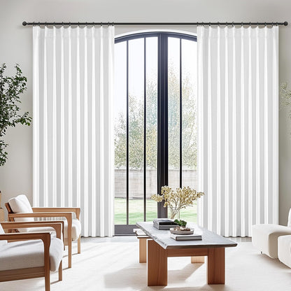 Bright White Full Blackout Natural Linen 100 Inch Curtains Para Sala 2 Panels Set, Memory Shape