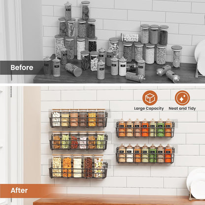 Spice Rack wall mounted 6 Pack, Space-Saving Spice Organizer for Spice Jars and Seasonings,Screw or