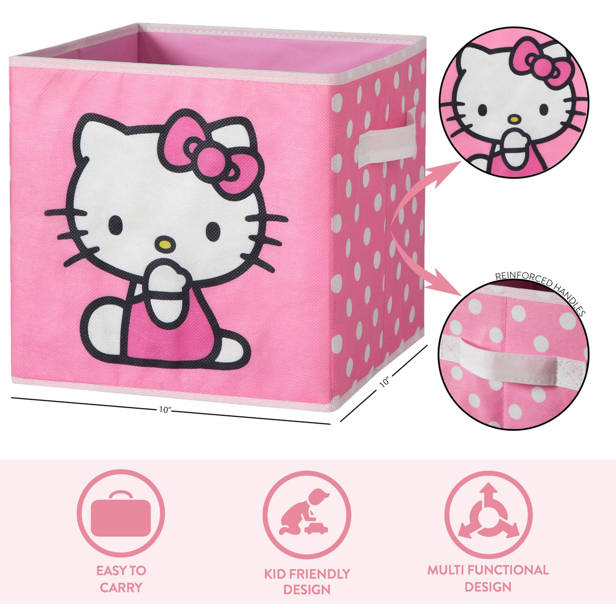 Hello Kitty Set of 2 Storage Cubes with Handles, Durable Foldable Fabric Organizer Bins for