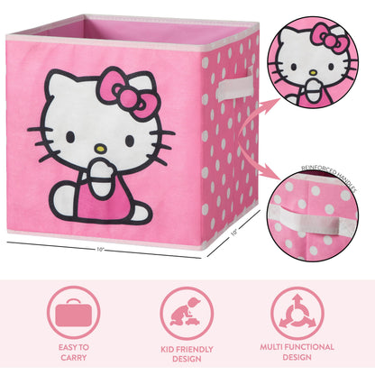 Hello Kitty Set of 2 Storage Cubes with Handles, Durable Foldable Fabric Organizer Bins for