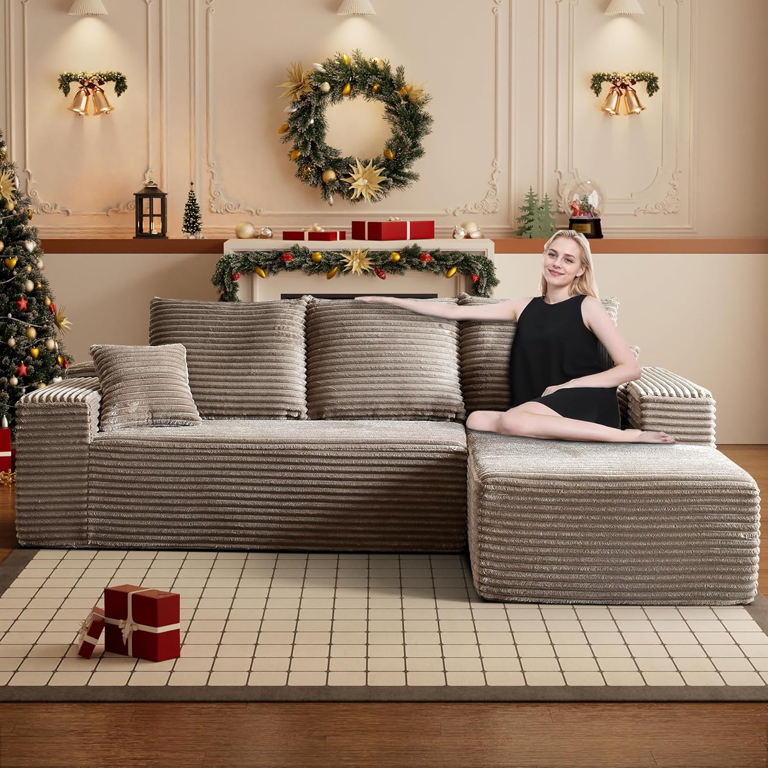 HYJT H&K Modular Sectional Sofa Cloud Couch, 107" Comfy L Shaped Sectional Couches for Living Room