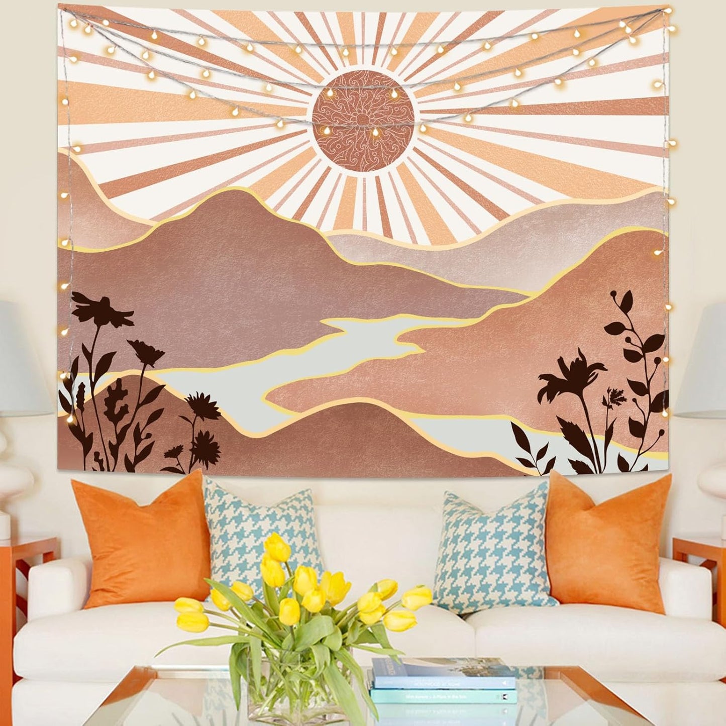 Lunerfex Boho Sun Tapestry Sunset Wall Tapestry, Mountain Tapestries for Bedroom 80s Tapestries