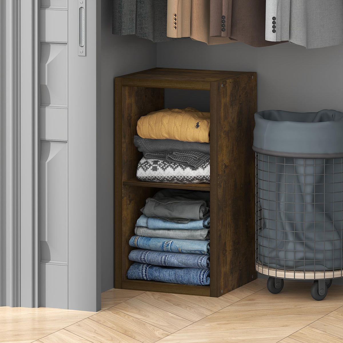 Furinno Cubic Extra Thick 2-Cube Closet Organizers and Storage, Amber Pine