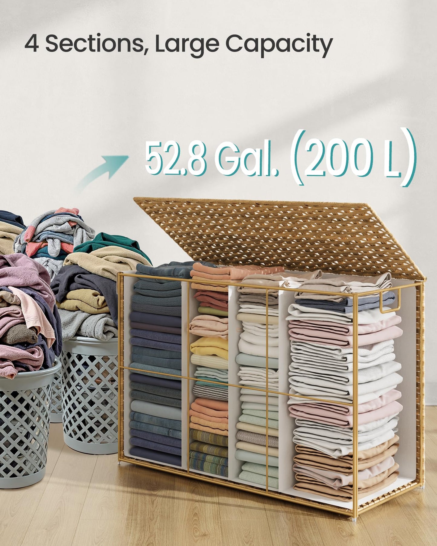 SONGMICS Laundry Hamper with Lid, 200 L Wicker Laundry Basket