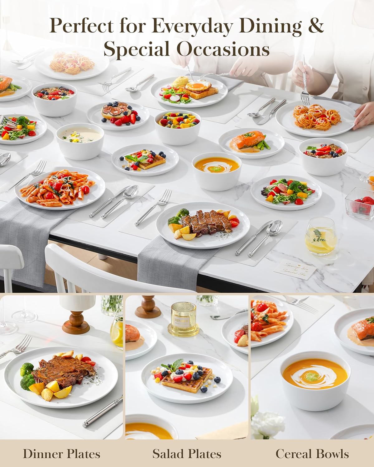MALACASA 18 Pieces Gourmet Porcelain Dinnerware Sets, Premium Plates and Bowls Set, High-Fired