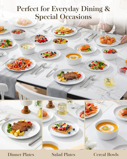 MALACASA 18 Pieces Gourmet Porcelain Dinnerware Sets, Premium Plates and Bowls Set, High-Fired