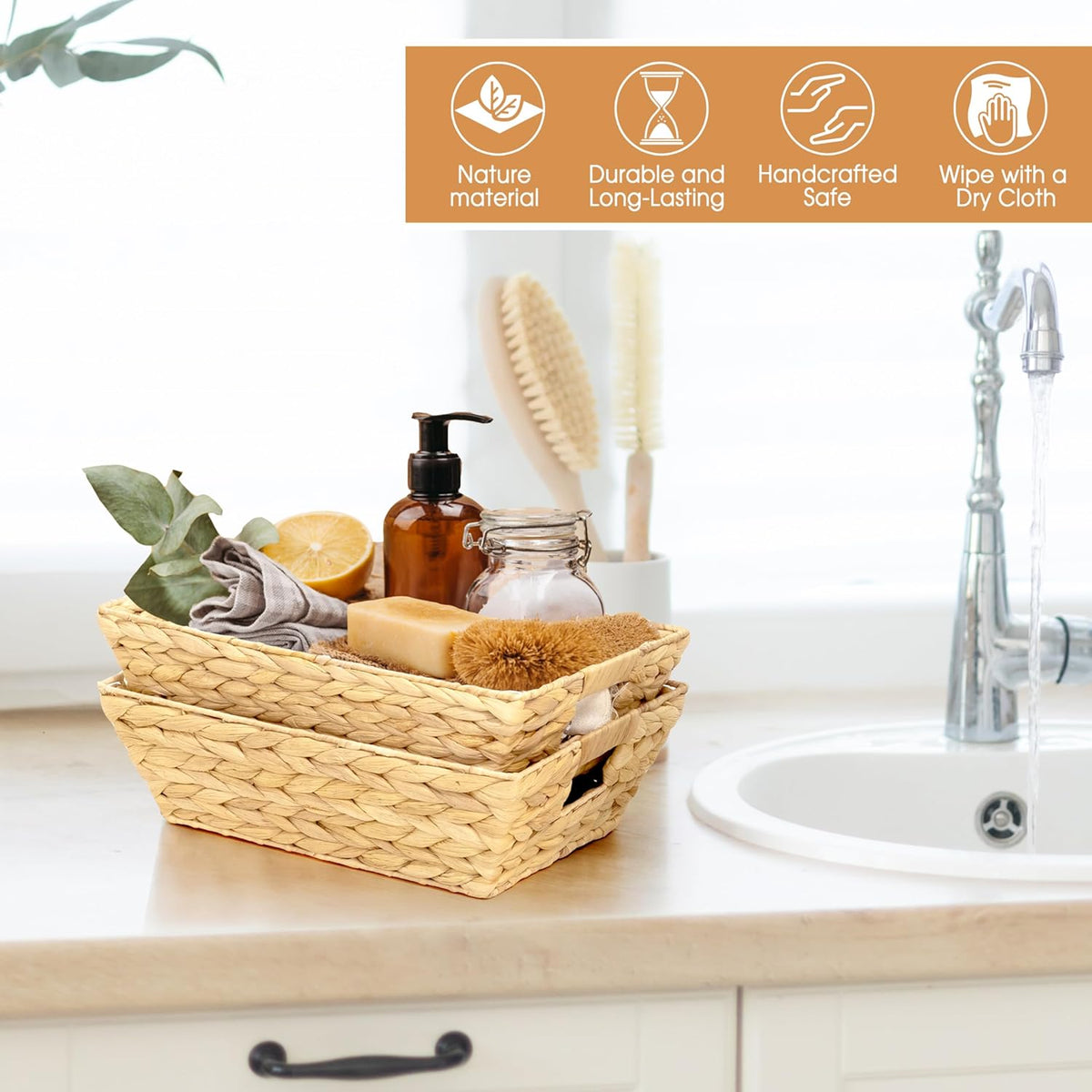 Set of 6 Snack Baskets, Wicker Snack Basket Organizer for Office, Small Wicker Baskets with