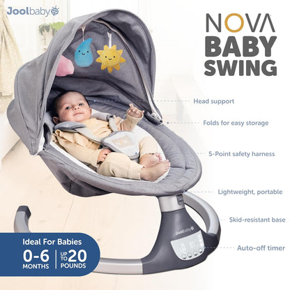 Jool Baby Nova Swing for Newborns - Electric Motorized Infant Swing, Bluetooth Music, 10 Preset