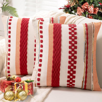 Boho Throw Pillow Covers 18x18 Set of 2 Christmas Decorative Cushion Case Striped Square Pillows