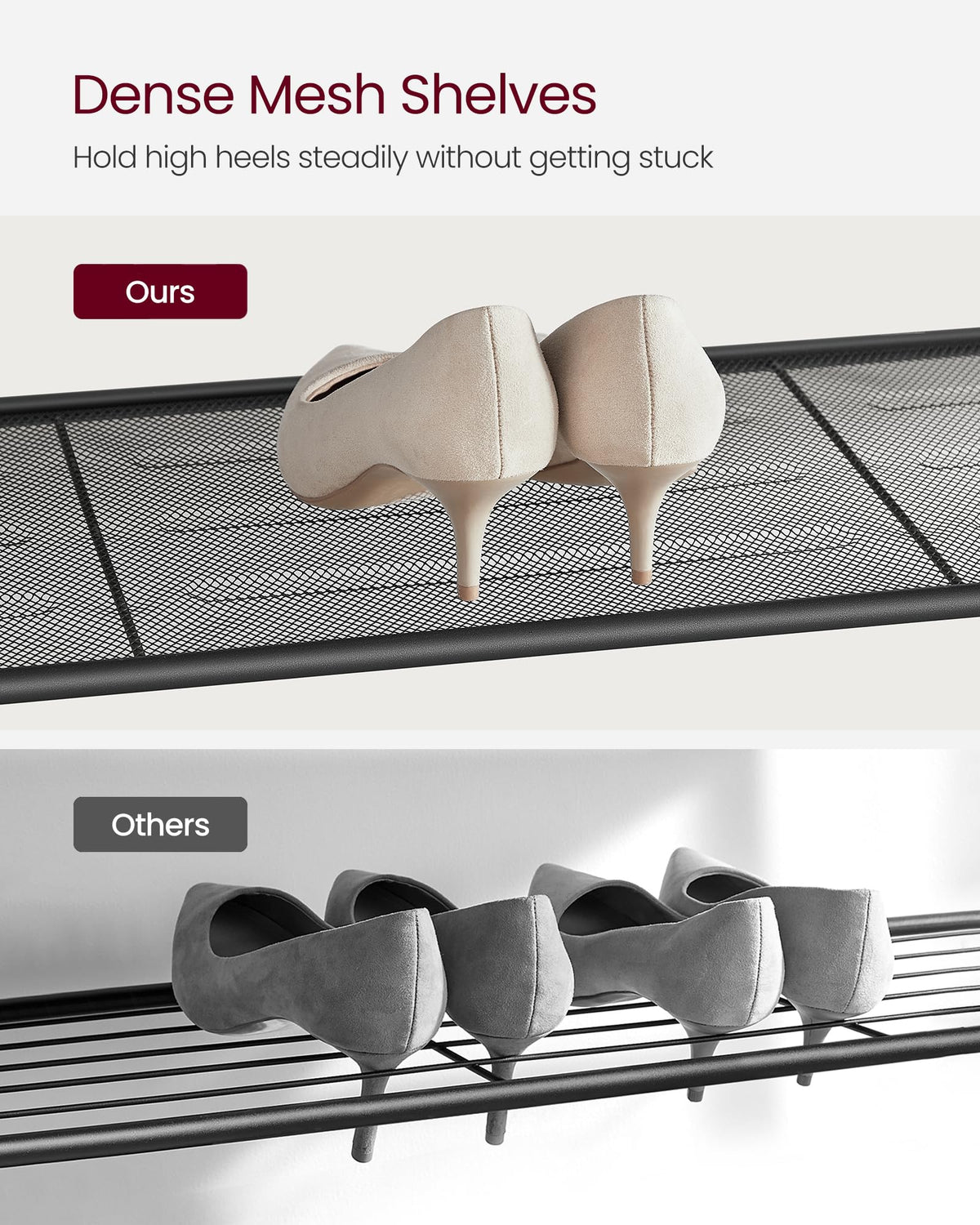 VASAGLE INDESTIC Shoe Rack, Organizer for Closet with 4 Mesh Shelves and Large Top for Bags