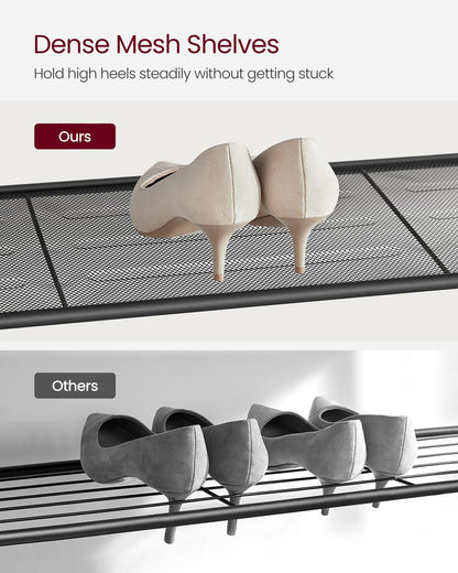 VASAGLE INDESTIC Shoe Rack, Organizer for Closet with 4 Mesh Shelves and Large Top for Bags
