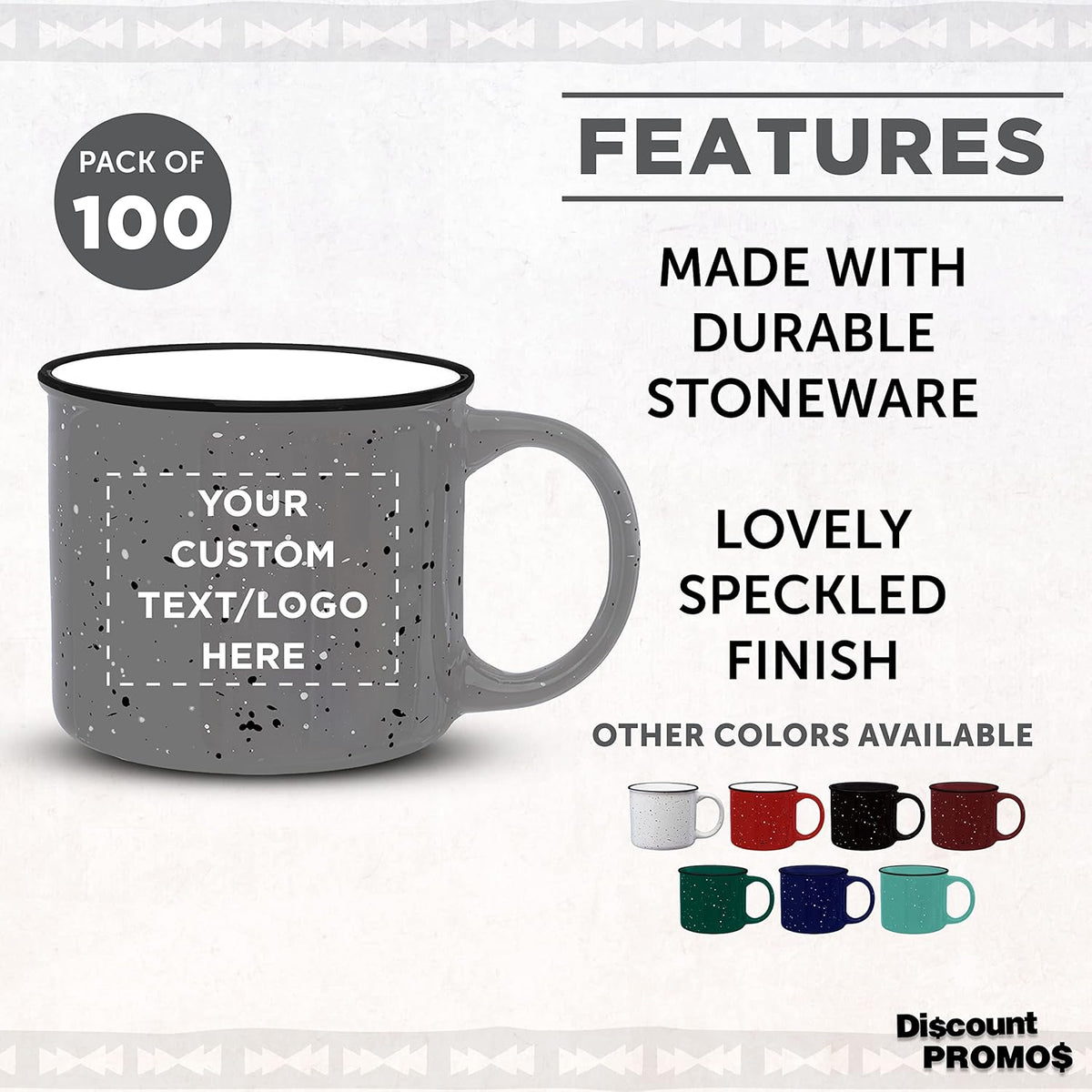 DISCOUNT PROMOS Custom Ceramic Campfire Coffee Mugs 13 oz. Set of 100, Personalized Bulk Pack