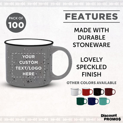 DISCOUNT PROMOS Custom Ceramic Campfire Coffee Mugs 13 oz. Set of 100, Personalized Bulk Pack