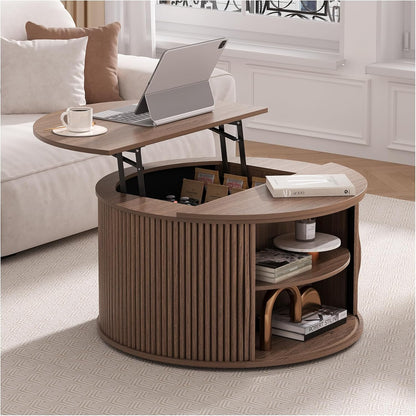 Round Coffee Table with Lifting Top,31.5”Mid Century Modern Lift Top Coffee Table with Hidden