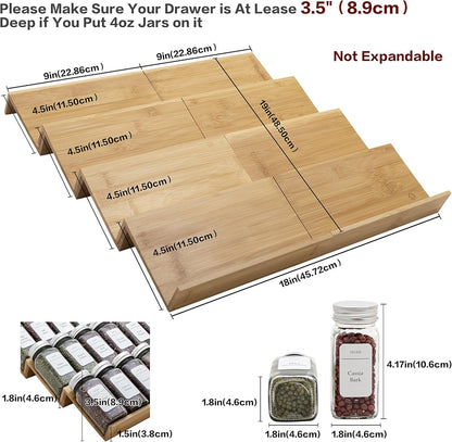 Bamboo Spice Rack Drawer Organizer - 8 Pieces Set- 9" Wide Per Piece - Combine Pieces Into 18" Wide
