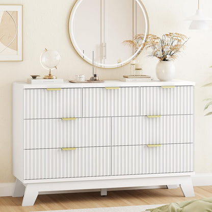 Fluted Dresser for Bedroom with 7 Drawers, 48" Wide Modern Chest of Drawers with Metal Handle