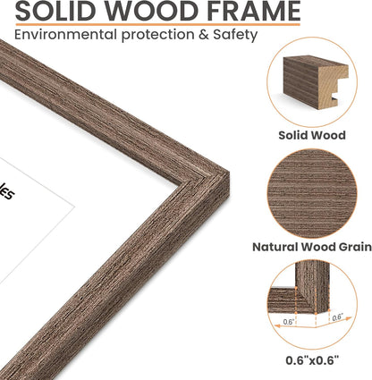 upsimples 12x16 Picture Frame, Natural Solid Wood Picture Frames, Display 8.5x11 with Mat or 12 x