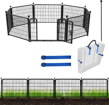 ADAVIN 24 in(H) Garden Fence with Gate, 8 Panels Total 19.7 Ft(L), Heavy Duty Iron Metal Animal