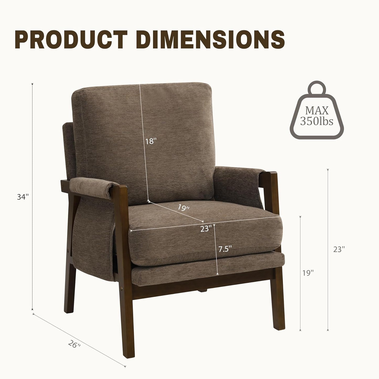 Modern Accent Chair for Living Room Mid Century Arm Chair Upholstered Bedroom Chair Comfy Lounge