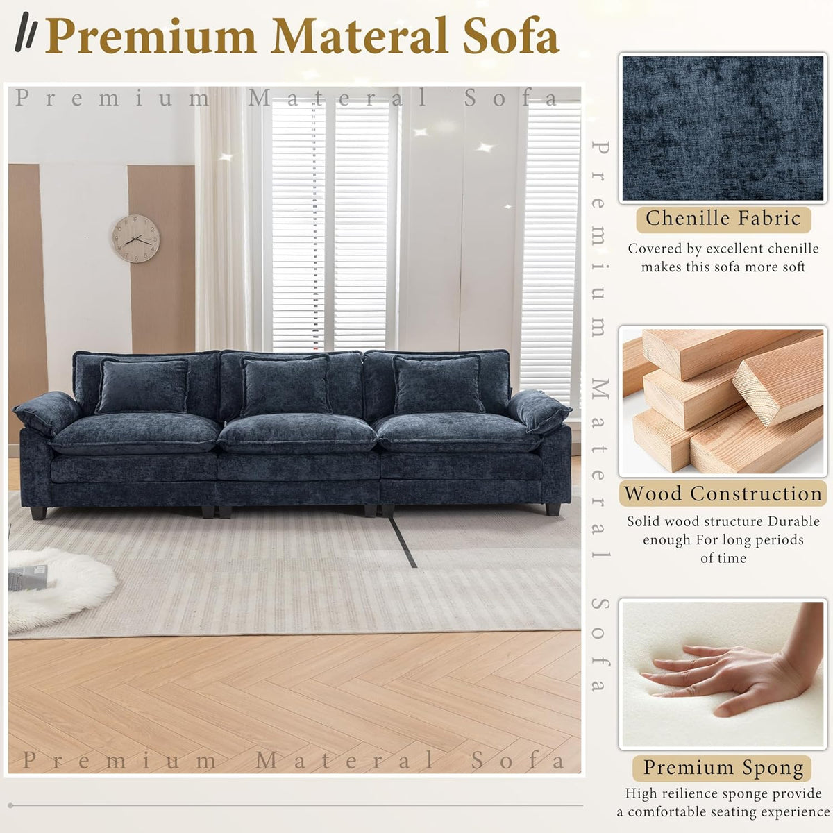 URRED Modular Sectional Sofa Comfy Cloud Couch, Modern Chenille Sofa Sleeper Deep Seat Couches with