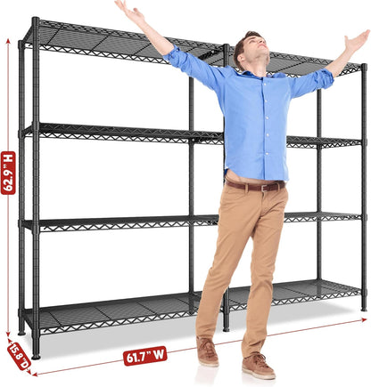 REIBII 61.7''W Storage Shelves Load 1220LBS Wire Shelving Unit 4 Tier Metal Shelving for Storage