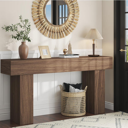 63 Inch Long Console Table for Entryway, Farmhouse Wood Rectangular Sofa Table Behind Couch Table