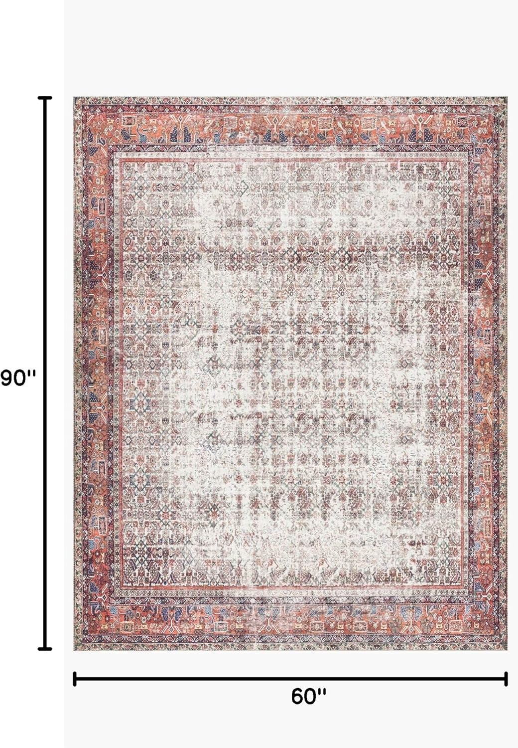 Loloi Layla Collection LAY-12 Ivory/Brick 5'-0" x 7'-6" .13" Thick Area Rug, Soft, Durable, Vintage