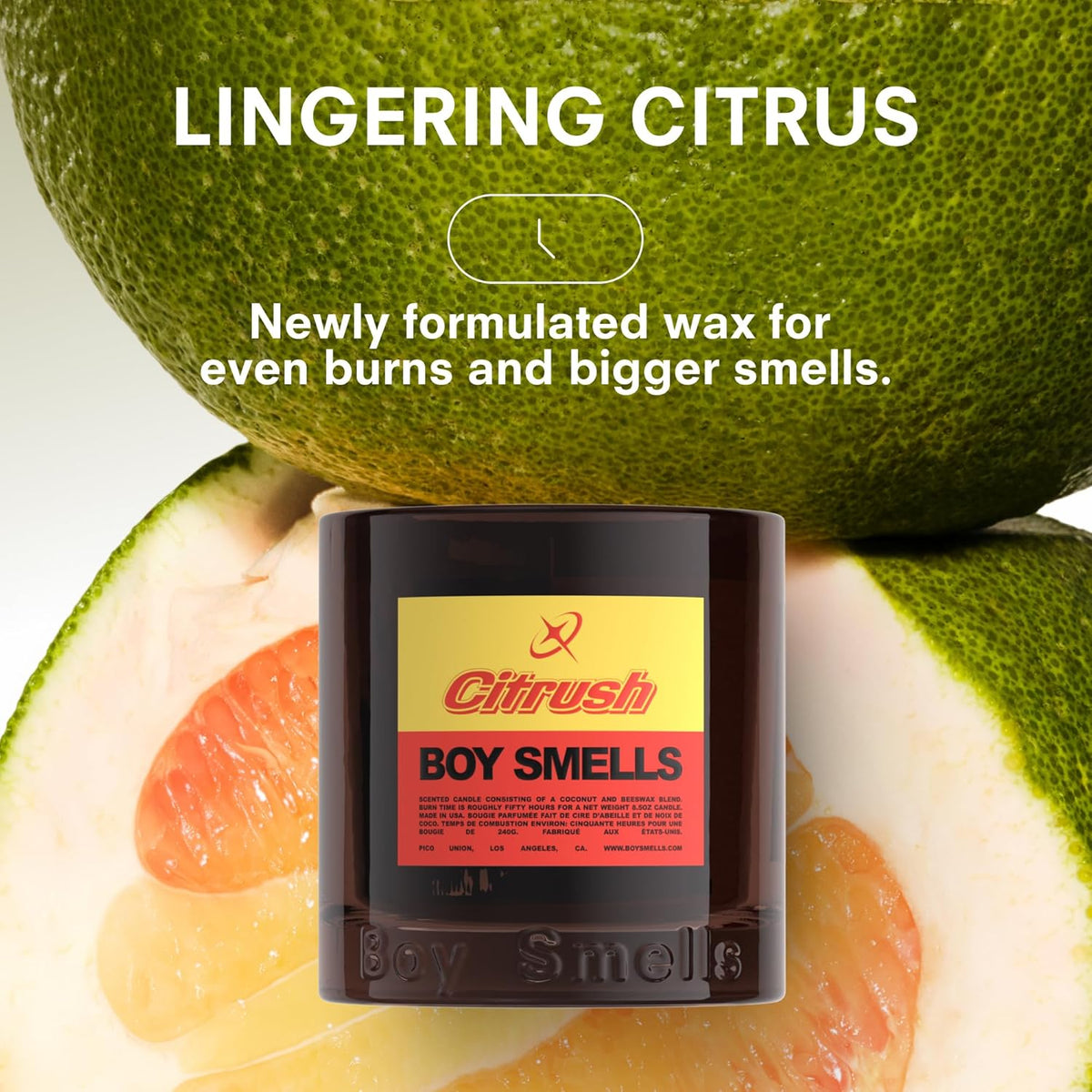 Boy Smells Citrush Candle – Bright Citrus Aroma – Warm Musk Finish – Pomelo Oil – Clean Burning
