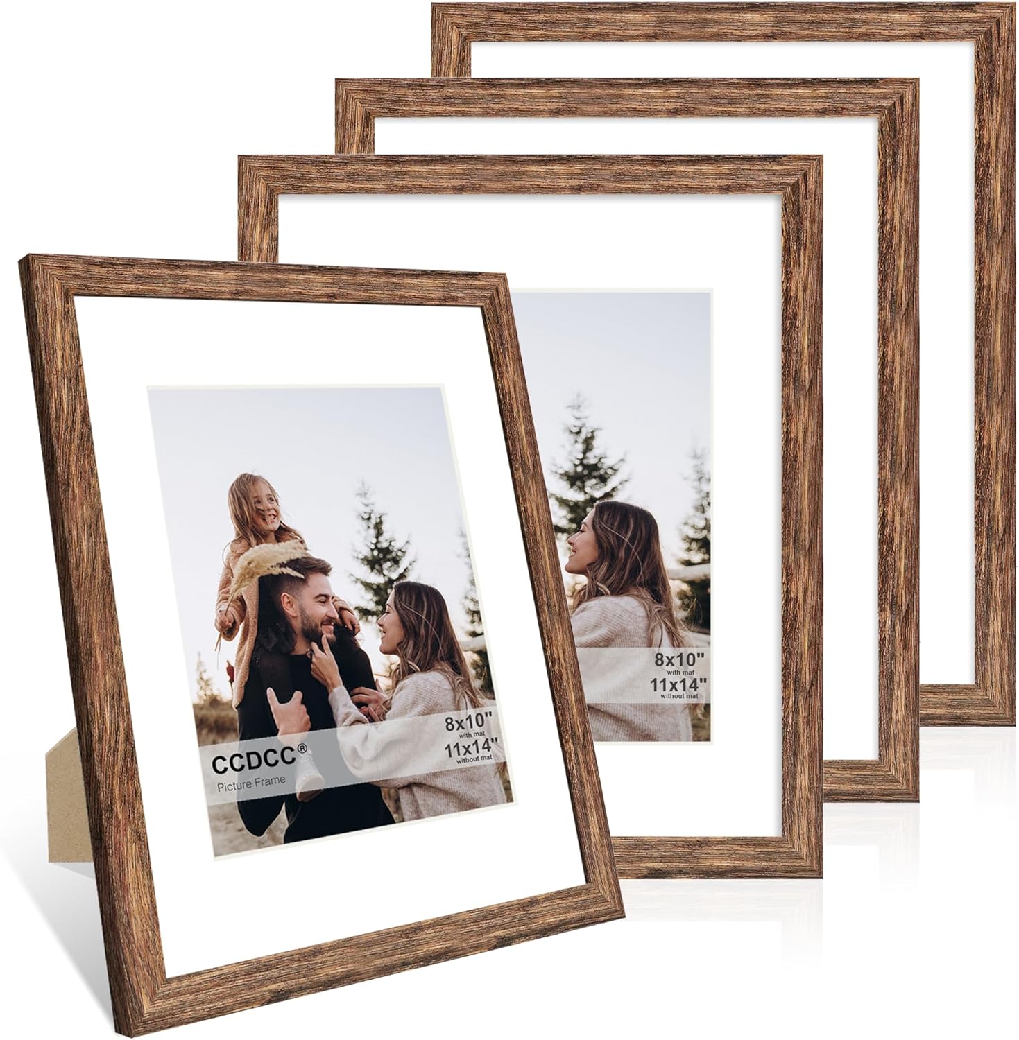 11x14 Picture Frame Set of 4, 11 x 14 Wood Photo Frames with Mat for 8x10, Natural Wooden Frame