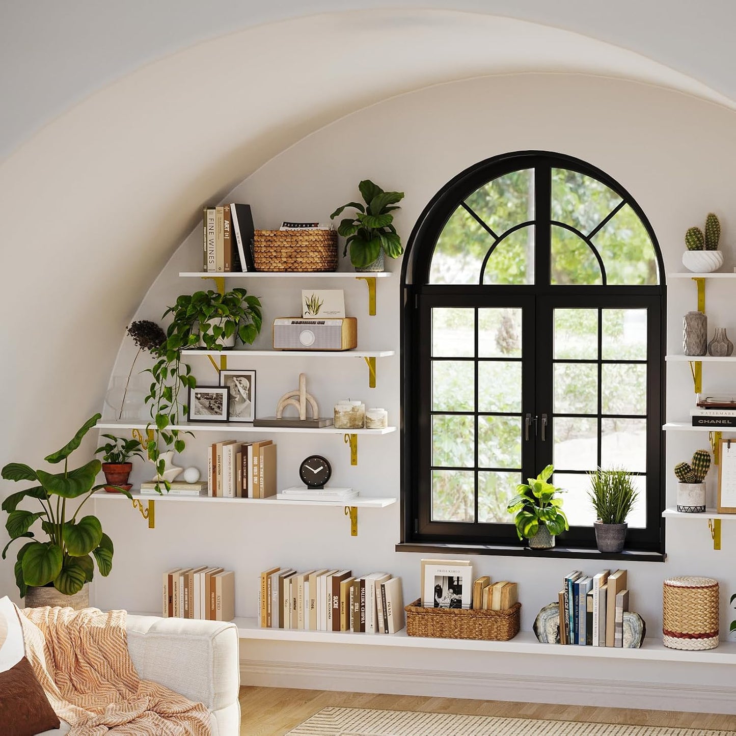 DINZI LVJ Long Wall Shelves, Set of 4, 47.3" Wall Mounted Shelves, Large Floating Shelves for