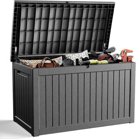 DRATO 230 Gallon Deck Box, Outdoor Large Waterproof Resin Storage Box with Lockable Lid for Patio