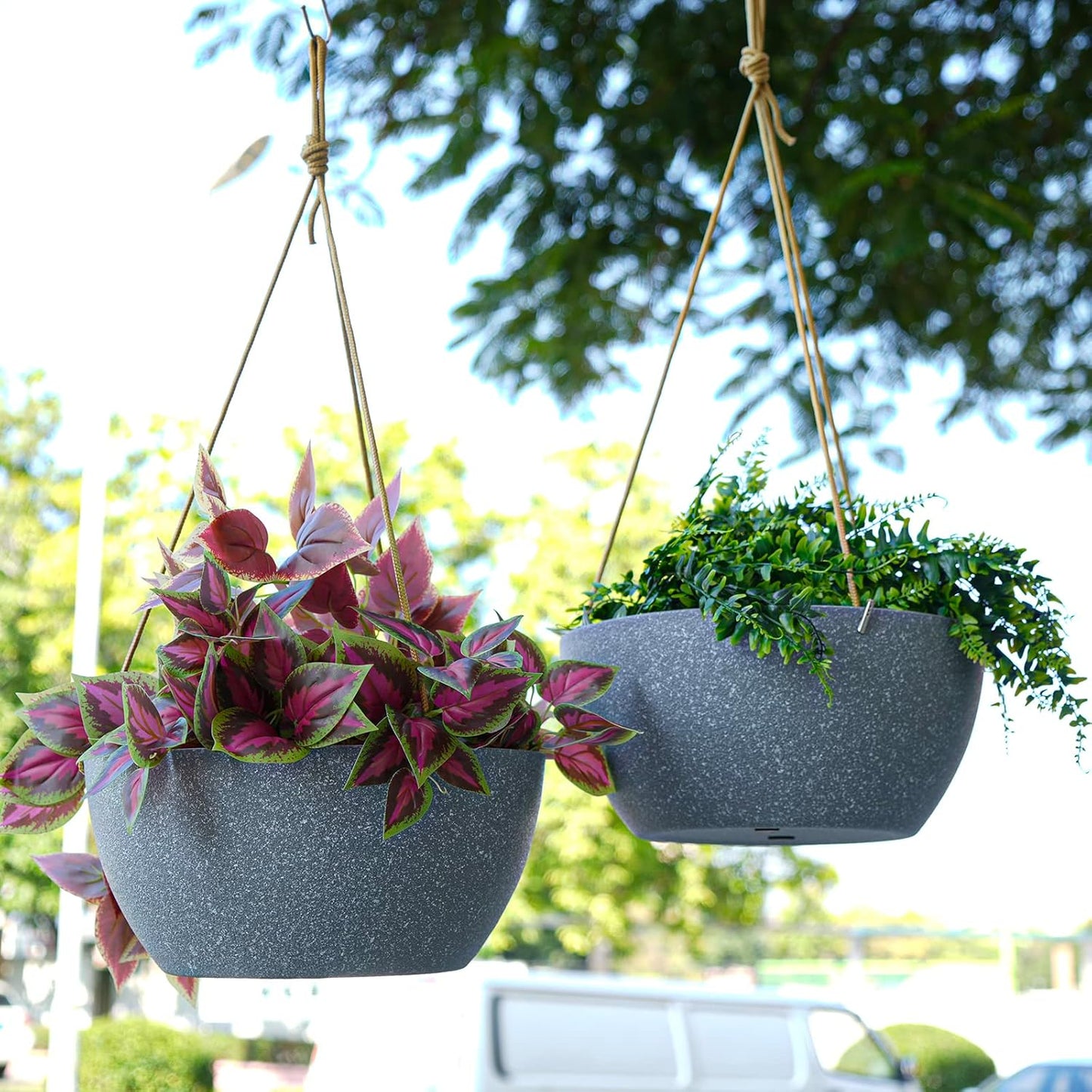 12 Inch 2 Pack Large Hanging Planters for Indoor Outdoor Plants, Plastic Hanging Basket Pots for