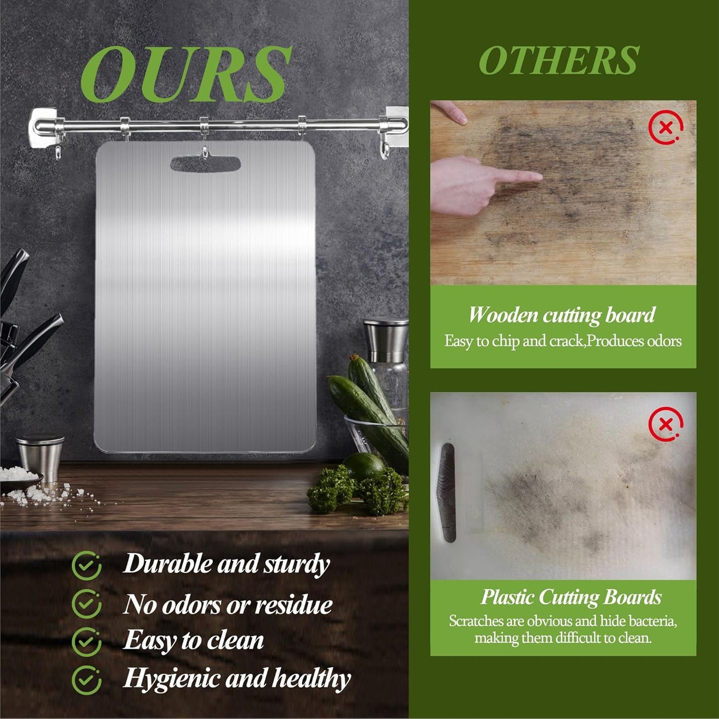 Titanium Cutting Board, 100% Pure Titanium Cutting Boards for Kitchen, Double Sided Food-Grade