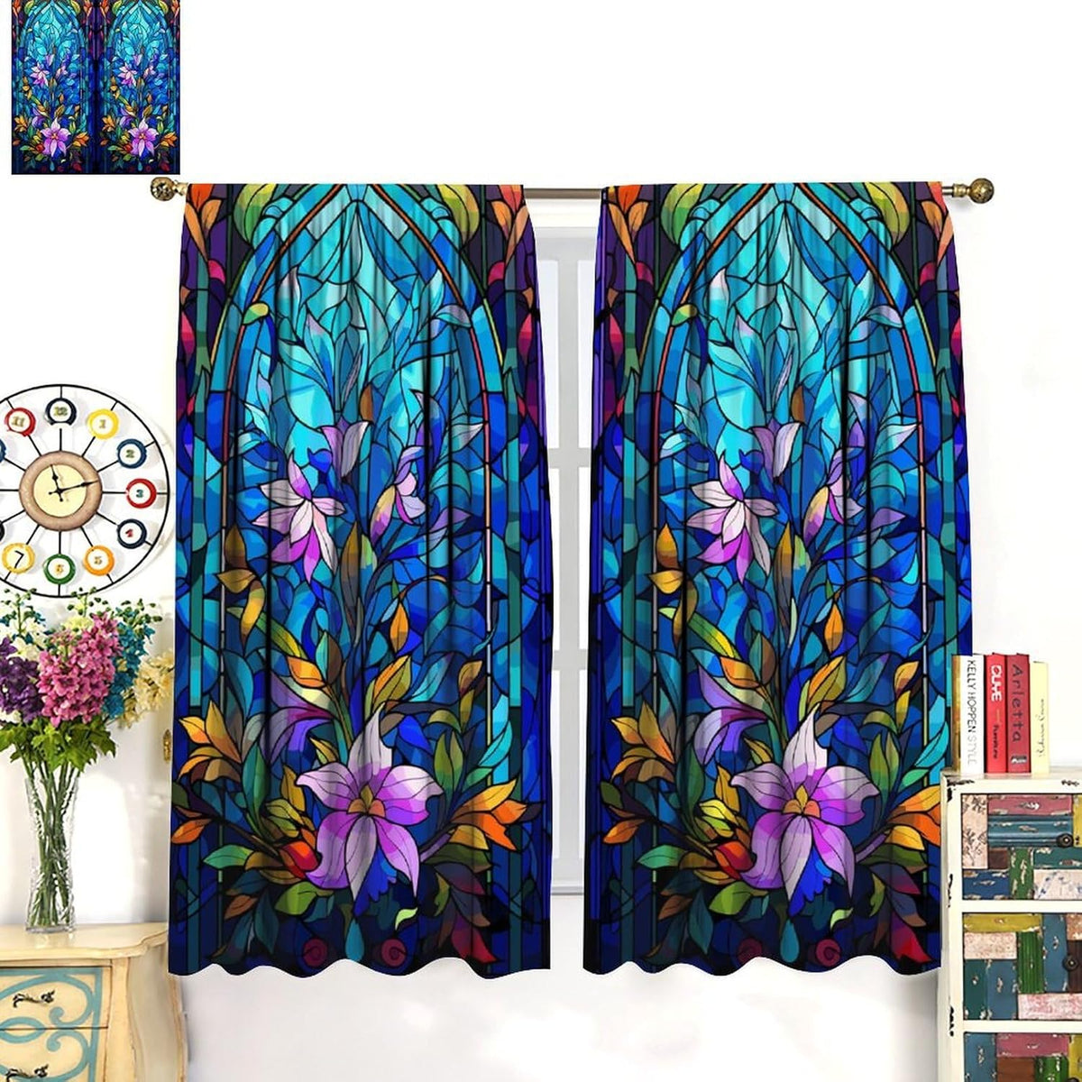 Stained Glass Curtains,Abstract Colorful Floral Geometric Art Home Decor Drapes for Bedroom Living