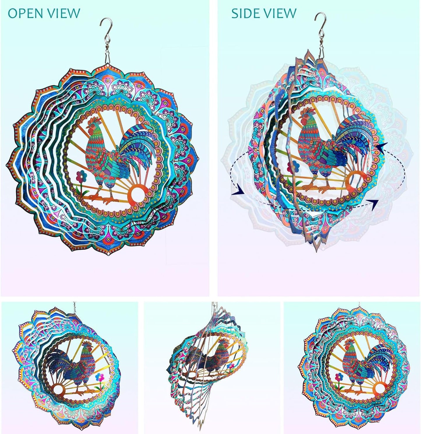 Rooster Wind Spinner for Yard and Garden,12in Wind Spinners Outdoor Rooster Gifts,Chicken Gifts for