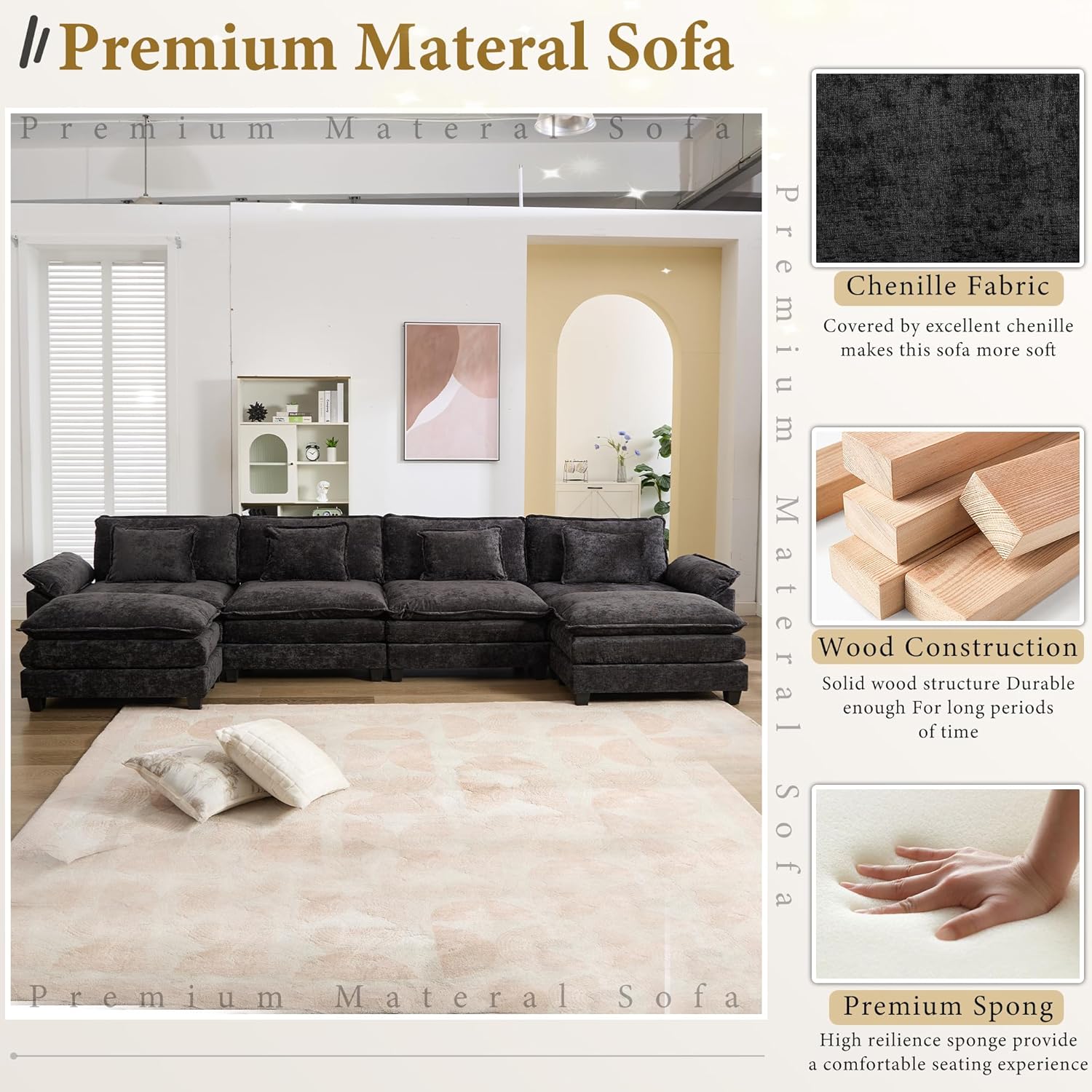 URRED Modular Sectional Sofa Comfy Cloud Couch, Modern Chenille Sofa Sleeper Deep Seat Couches with