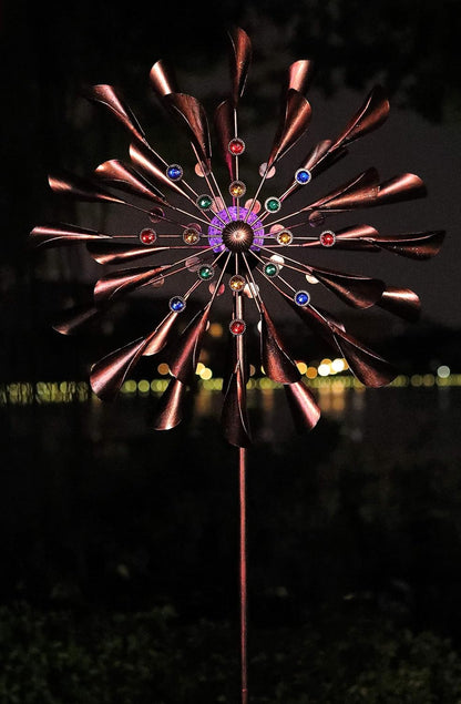 Large 79In Copper Kinetic Wind Spinner Multi-Color Seasonal LED Lighting Solar Powered Glass Ball