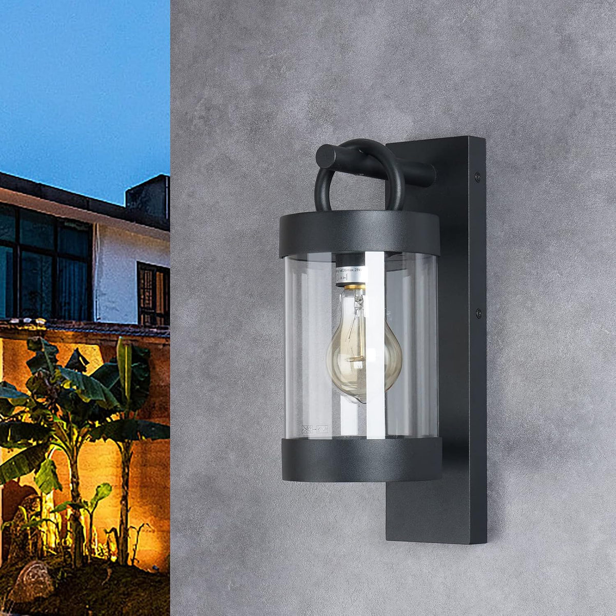 Dusk to Dawn Outdoor Wall Lighting 2 Pack Black Exterior Wall Lantern Sconce Fixture with E26 Base