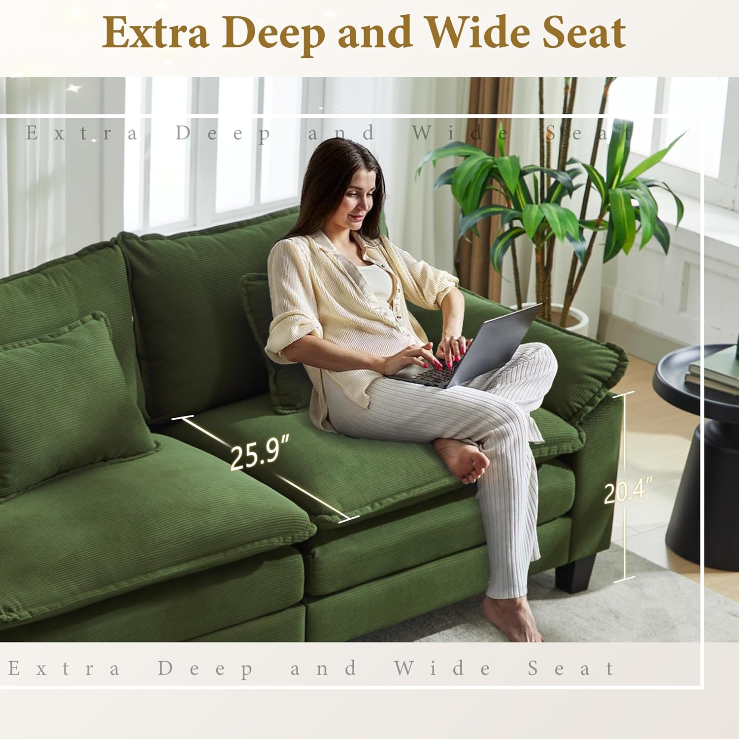 URRED Modular Sectional Sofa Comfy Cloud Couch, Modern Corduroy Sofa Sleeper Deep Seat Couches with
